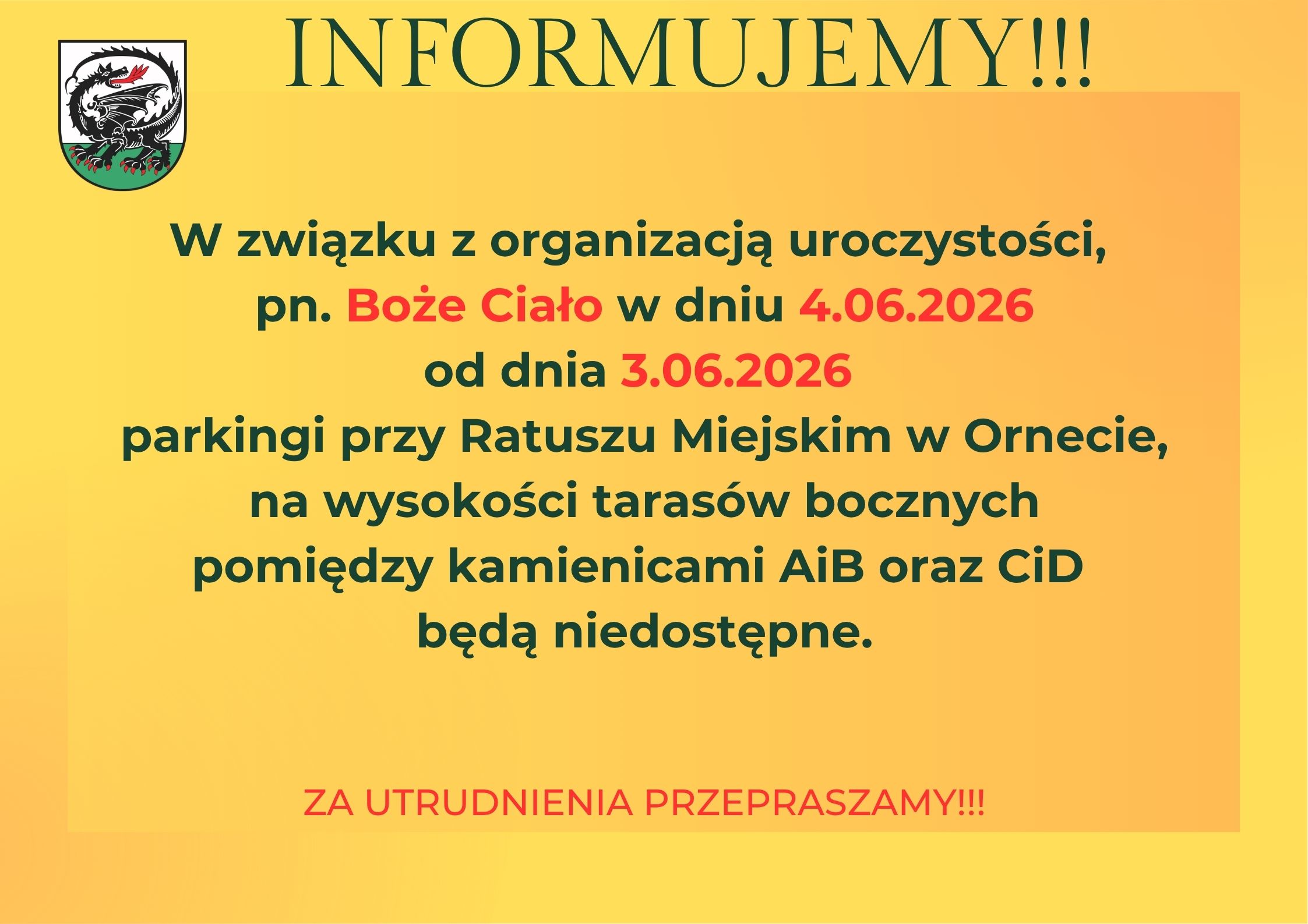 Informacja o zamknięciu parkingów